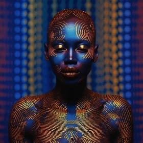 Blue and Gold Patterned Portrait Art