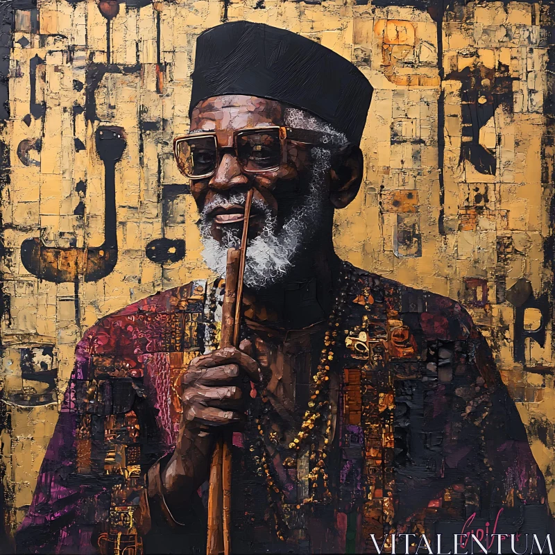 Elderly Man in Vibrant Attire Holding a Wooden Stick