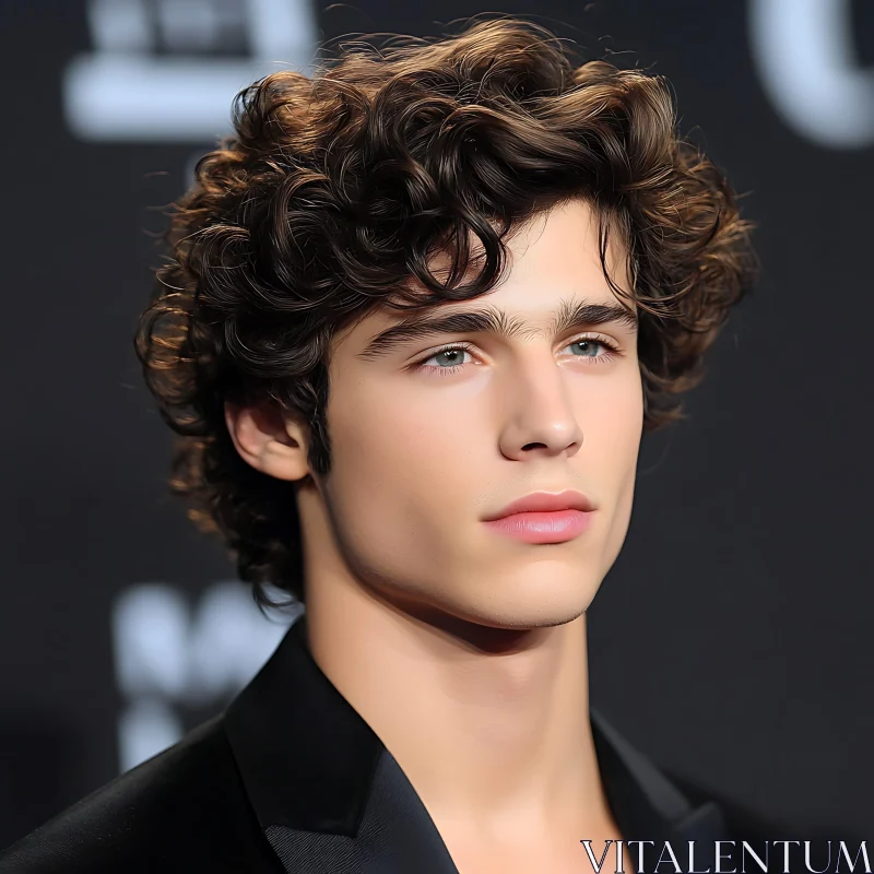 Curly-Haired Man in Black Blazer