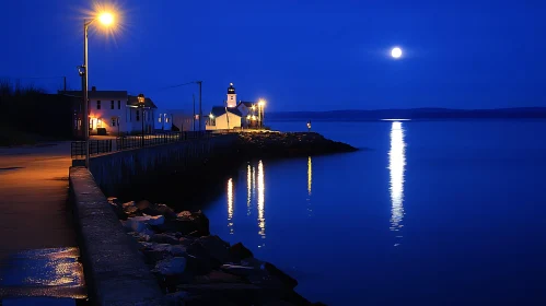 Peaceful Nighttime Lighthouse Scene