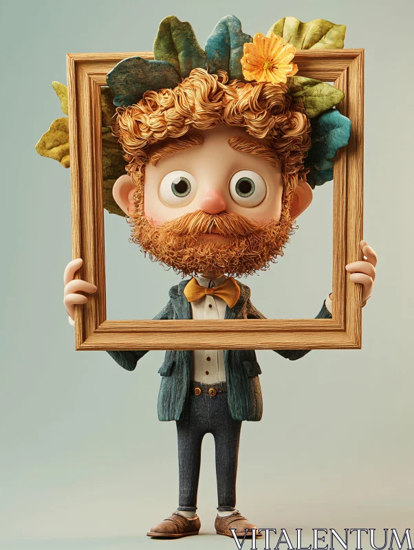Whimsical Character Holding a Wooden Frame