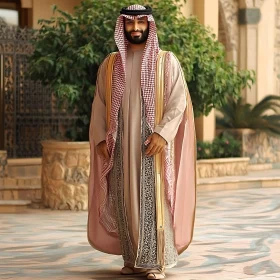 Man in Cultural Robe with Ornate Designs