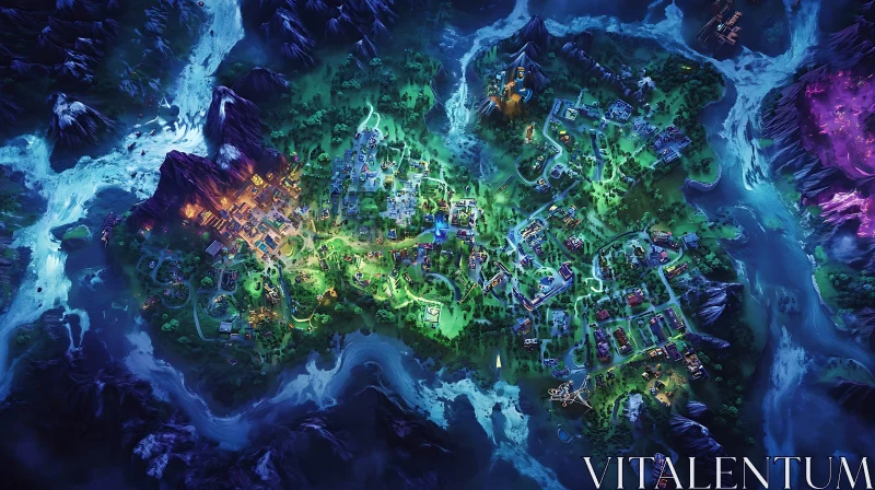 AI ART Nighttime Fantasy Cityscape with Enchanted Lights