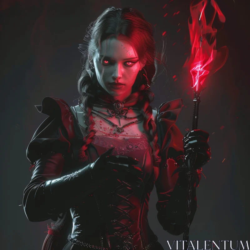 Gothic Witch Holding a Blazing Staff
