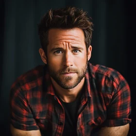 Thoughtful Man with Beard in Plaid Shirt