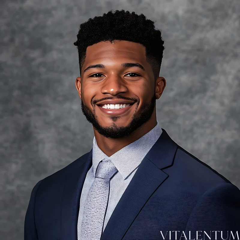 Smiling Man in Dark Blue Suit