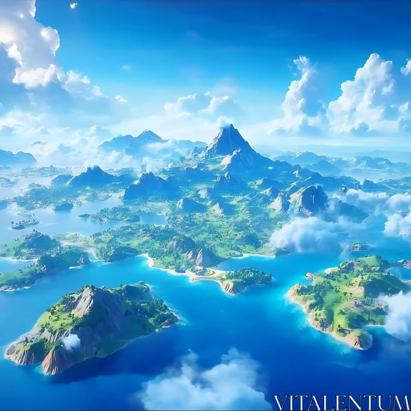 Scenic Archipelago with Towering Peaks and Blue Waters AI Image
