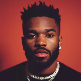Man's Intense Portrait with Orange Background
