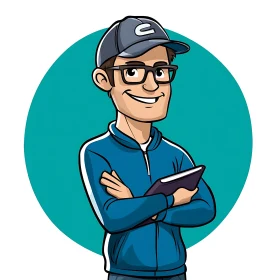 Cartoon Man with Glasses and Book Illustration