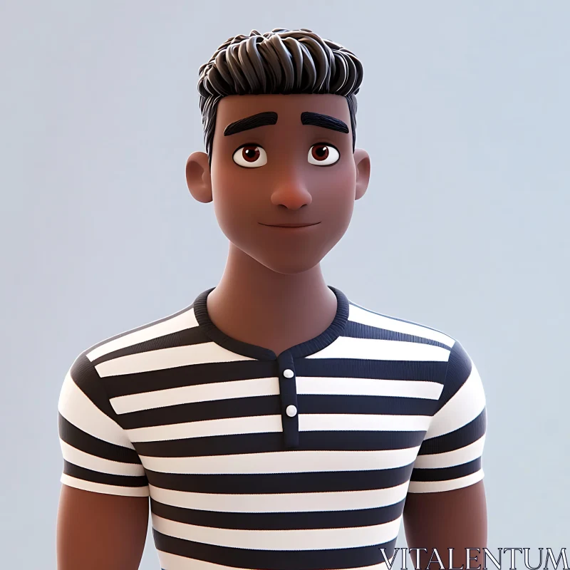 3D Cartoon Character with Striped Shirt AI Image