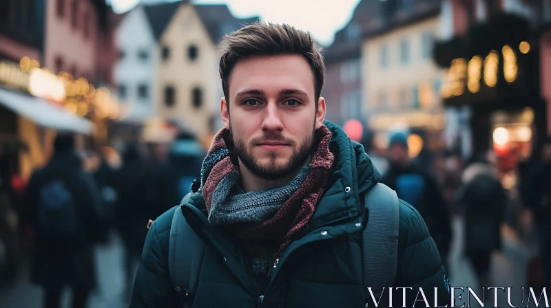 AI ART Young Man in City Street during Winter