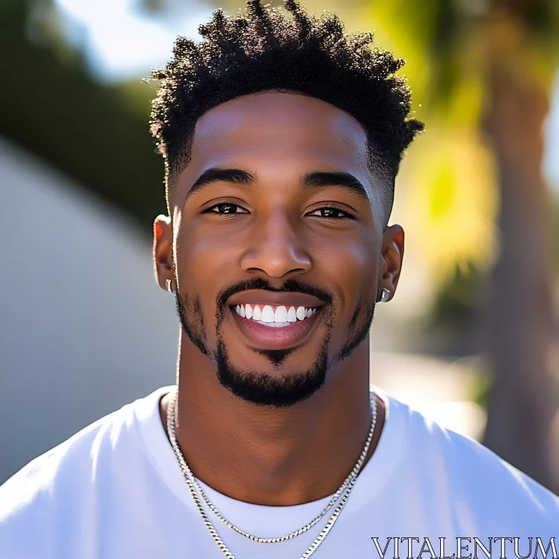 Cheerful Man with Jewelry in Natural Light AI Image