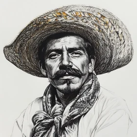 Intricate Portrait of a Man with Mustache and Hat