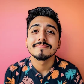 Cheerful Man Portrait with Floral Patterns