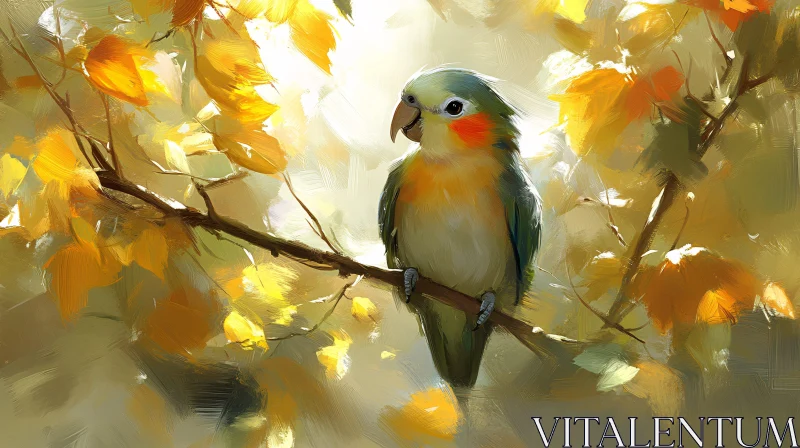 AI ART Colorful Parrot in Autumn Setting