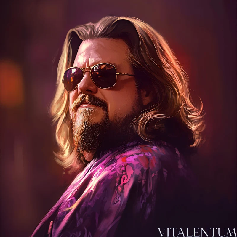 Bearded Man in Sunglasses and Purple Shirt AI Image