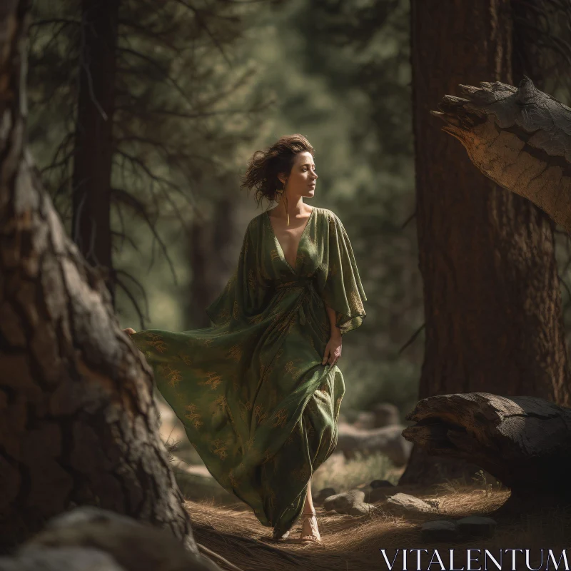 AI ART Serene Woman Walking Through the Woods