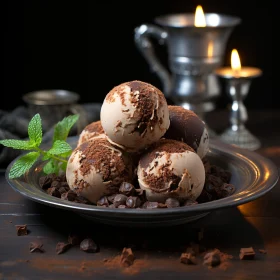 Gourmet Chocolate Ice Cream with Candlelight and Mint