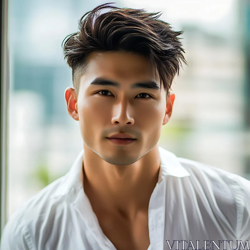 Close-Up Stylish Man with White Shirt AI Image