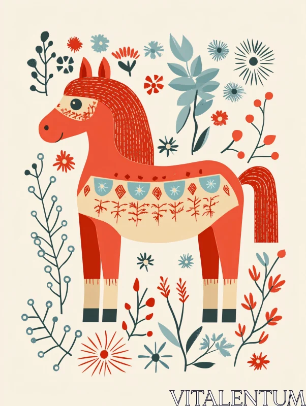 AI ART Vintage Horse and Flower Pattern Art