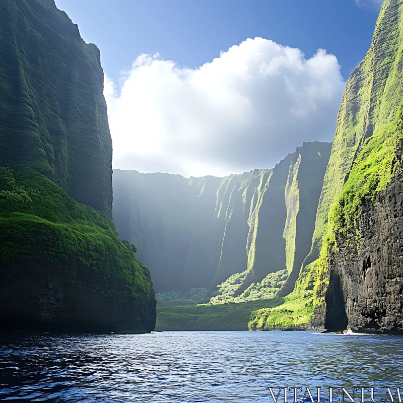 Sunlit Cliffs and Blue Waters AI Image