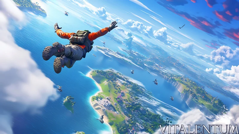 Parachuting Adventure in Stunning Island Scenery AI Image