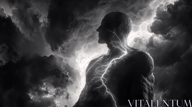 Lightning-Filled Human Silhouette in Storm AI Image