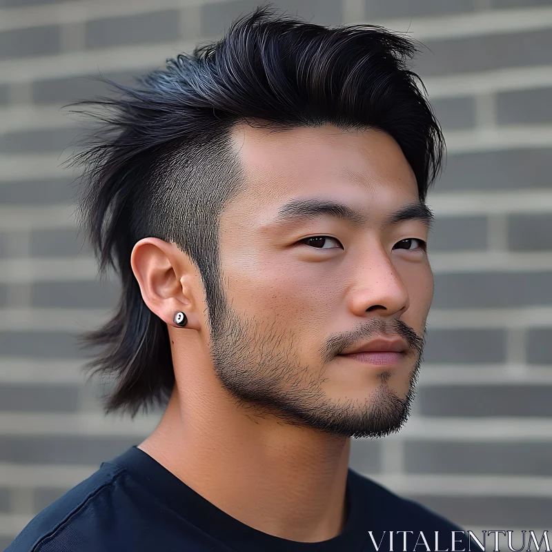 Close-Up of Stylish Man with Shaved Sides AI Image