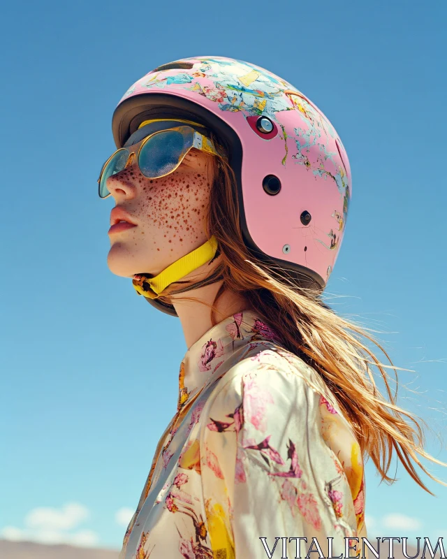 Fashionable Woman in Helmet AI Image