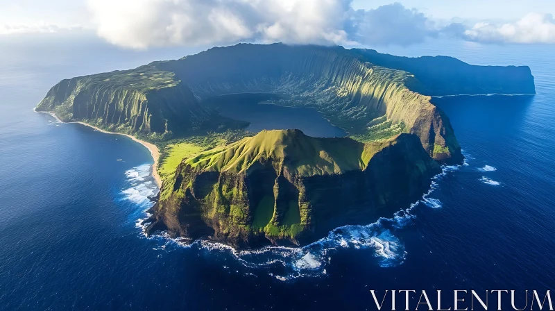 Majestic Island with Cliffs and Lagoon AI Image