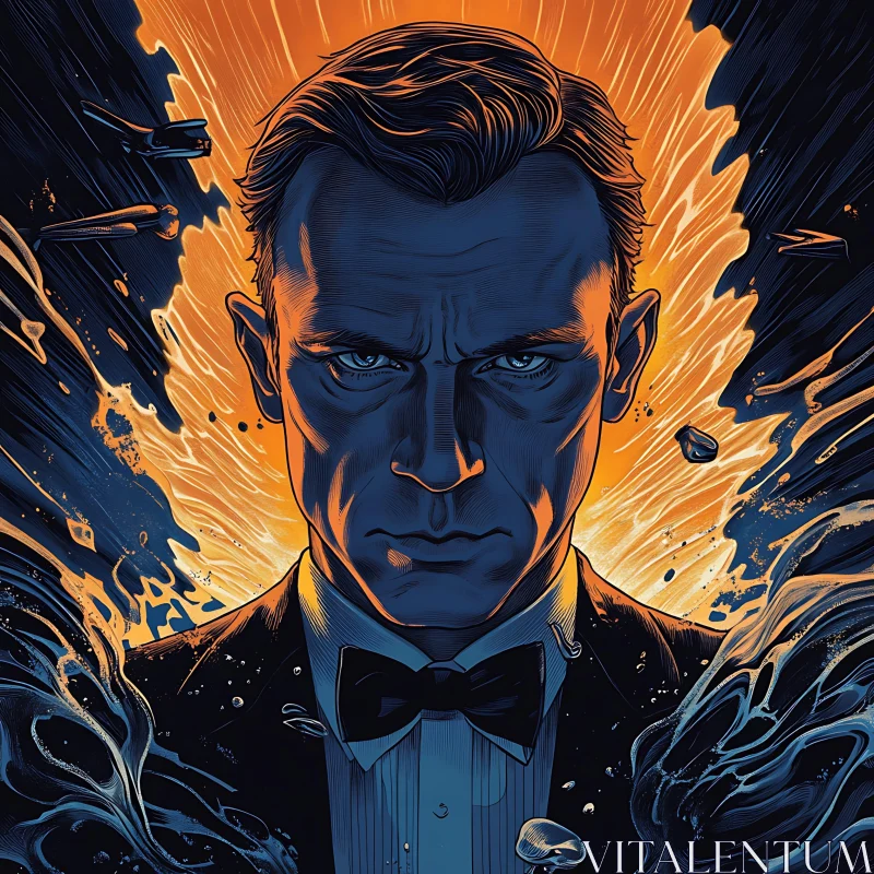 Contrasting Artistic Illustration of Tuxedoed Man AI Image