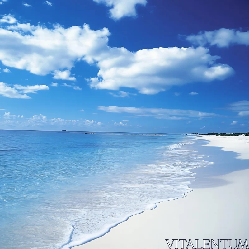 Serene Coastal Scene with White Sand and Azure Waters AI Image