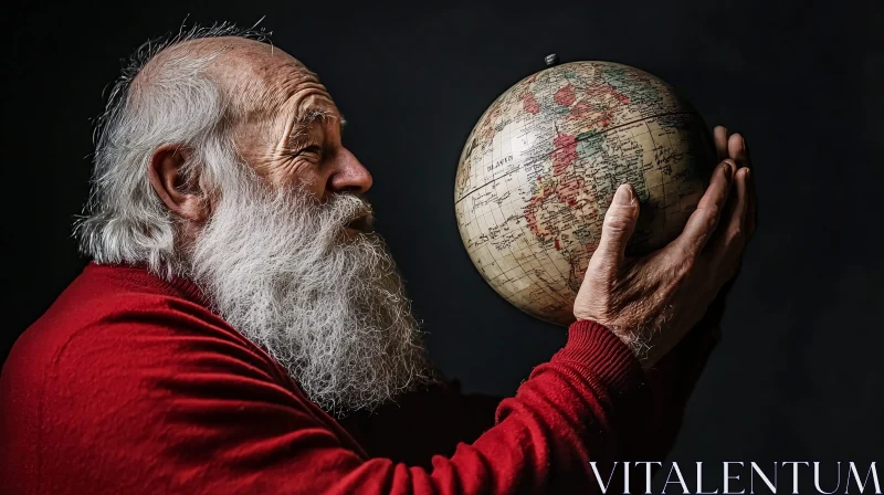 Contemplative Elderly Man With Globe AI Image