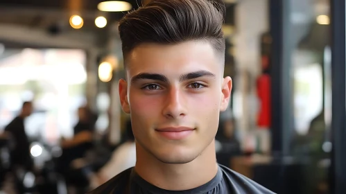 Young Man's Portrait in Barbershop