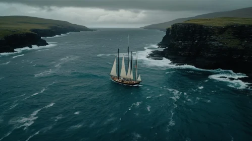 Majestic Sailing Vessel in Ocean Channel