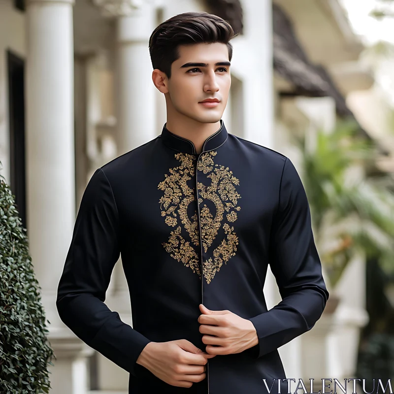 Stylish Black Outfit with Detailed Embroidery AI Image