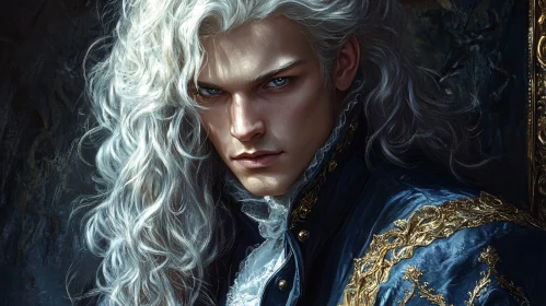 Regal Vampire with Intense Gaze and White Hair