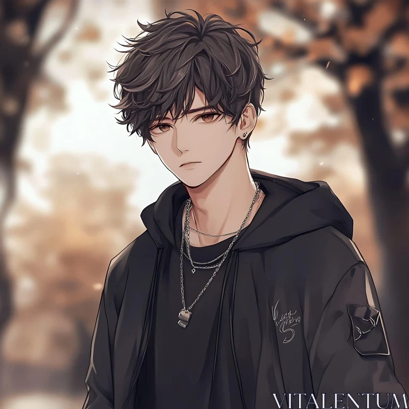 Autumn-Themed Anime Male Portrait AI Image