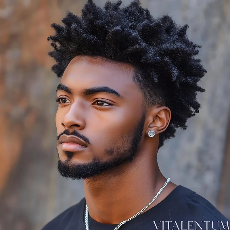 Focused Man with Beard and Natural Hairstyle AI Image