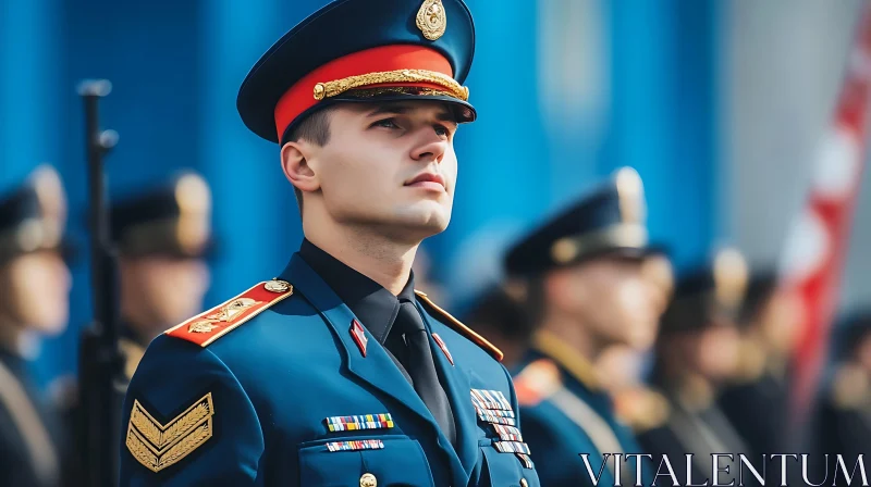 Proud Young Officer in Ceremonial Military Attire AI Image