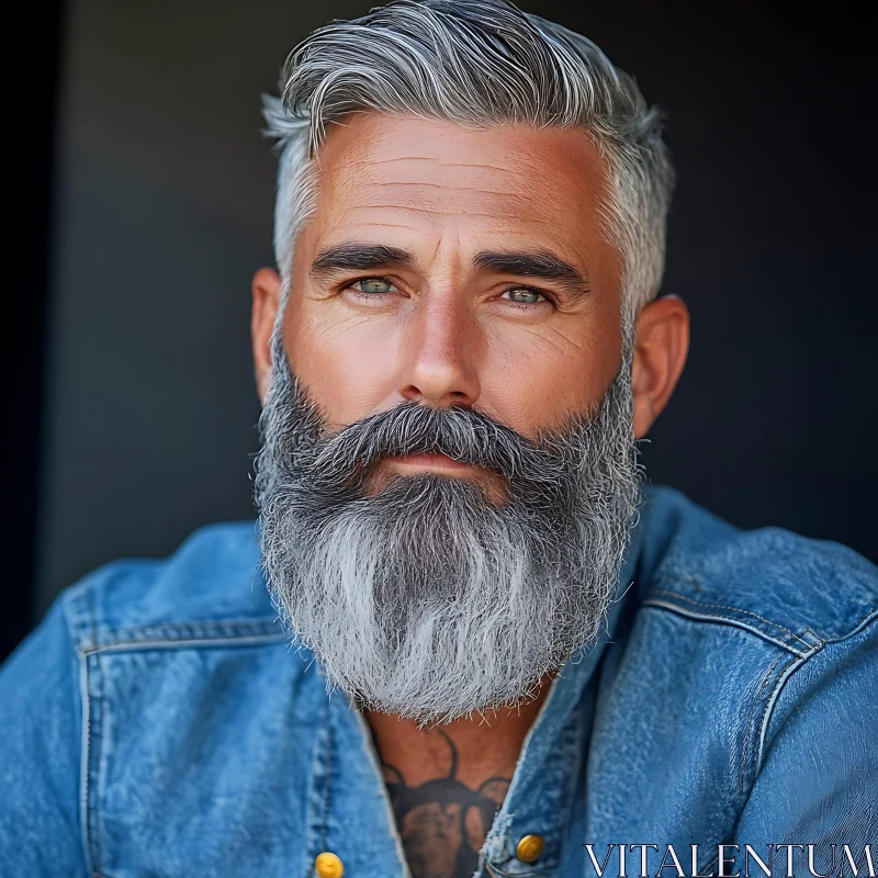 Grey-haired Man in Denim Portrait AI Image