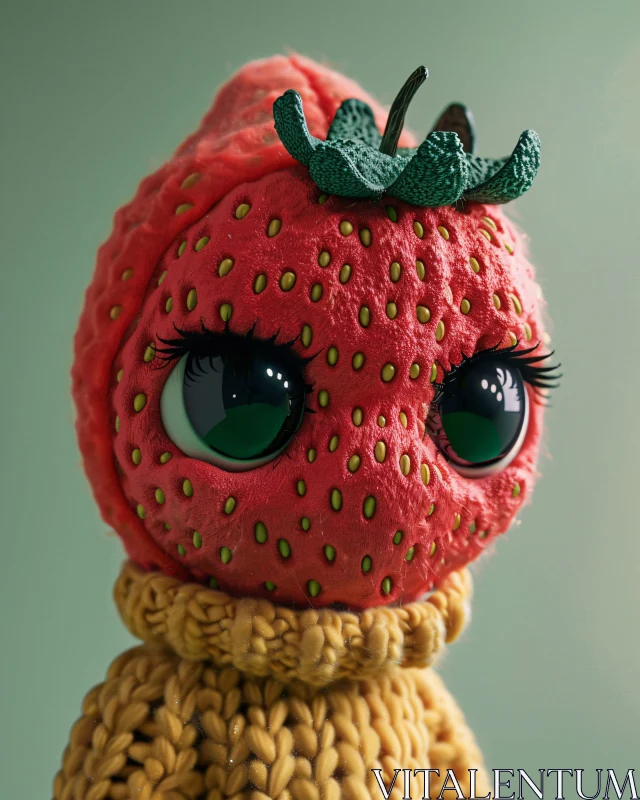 AI ART Cute Strawberry-Themed Plush Toy with Green Eyes