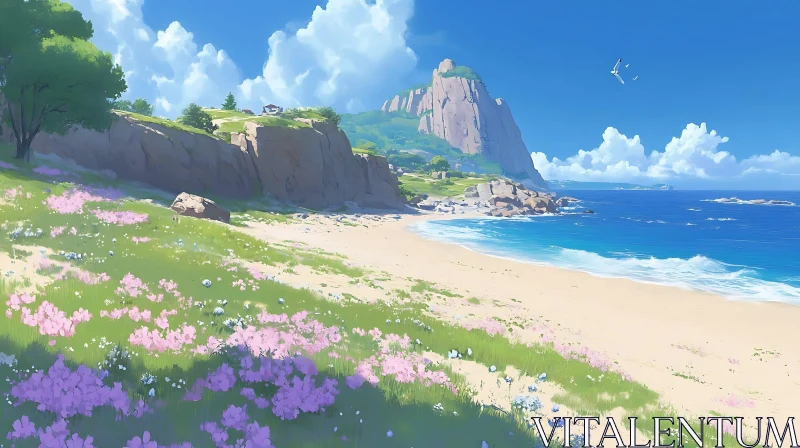 Majestic Cliffs and Serene Beach Scene AI Image