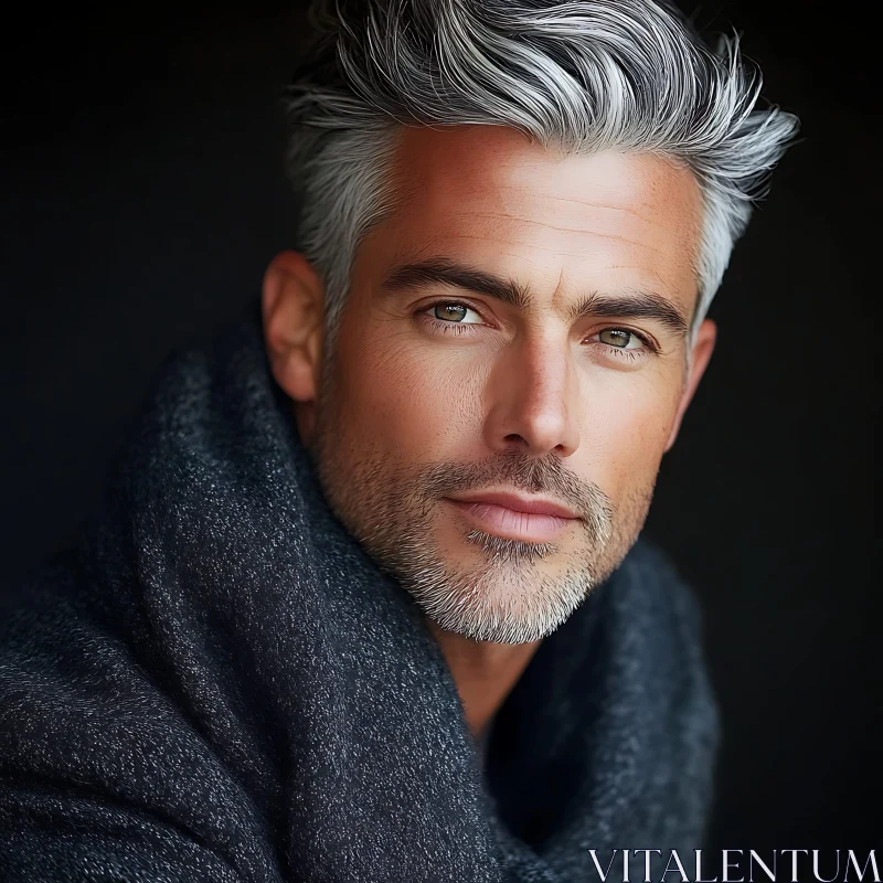 Elegant Portrait of a Grey-Haired Man AI Image