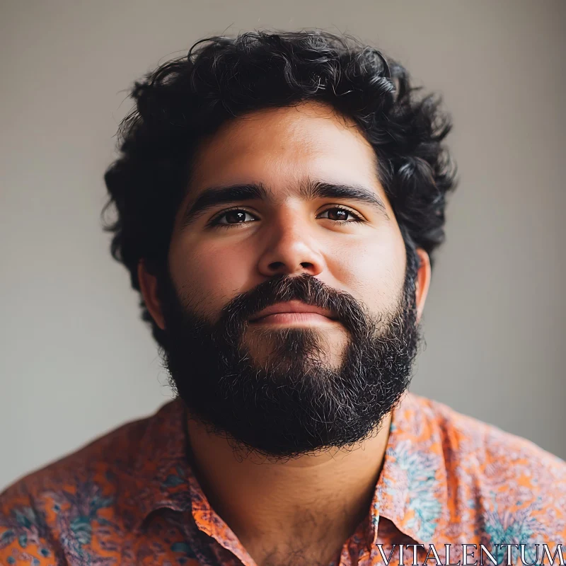 Thoughtful Bearded Man in Close-Up Portrait AI Image