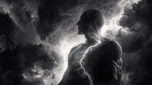 Lightning-Filled Human Silhouette in Storm