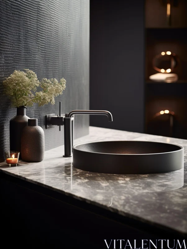 AI ART Sophisticated Bathroom Decor with Black Vessel Sink