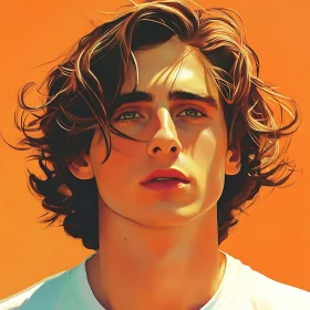 Young Man with Wavy Hair and Intense Gaze