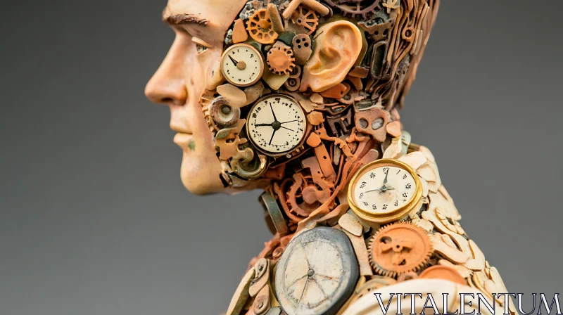 Mechanical Cyborg Profile with Timepieces AI Image