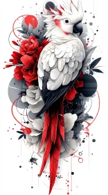 Cockatoo and Red Floral Art